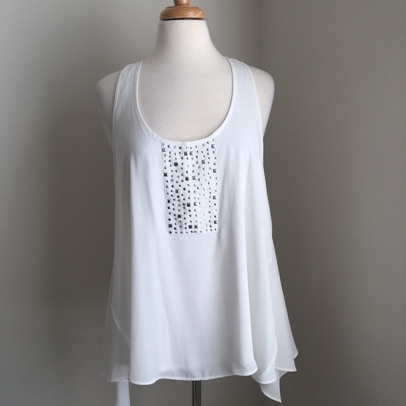 NWOT Venus Embellished White Handkerchief Tank Top - Picture 1 of 8